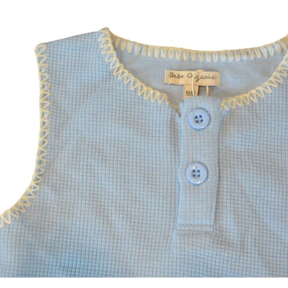 Bebe Organic Girls Baby Blue Waffle Knit Whipstitch 2 Piece Outfit, Size 18 Mo. - Picture 3 of 6